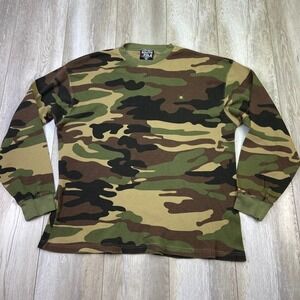 VINTAGE South Pole Thermal Shirt Mens XL Green Camo Camouflage Waffle Y2K 00s